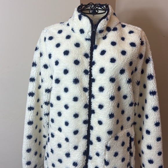 T by Talbots Jackets & Blazers - T by Talbots White with Blue Polka Dots Cozy Zippered Jacket